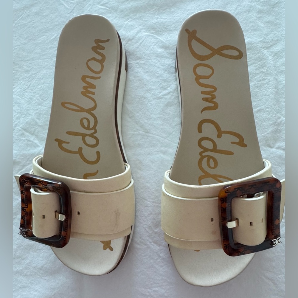 Sam Edelman Cream Buckle Slide Sandals